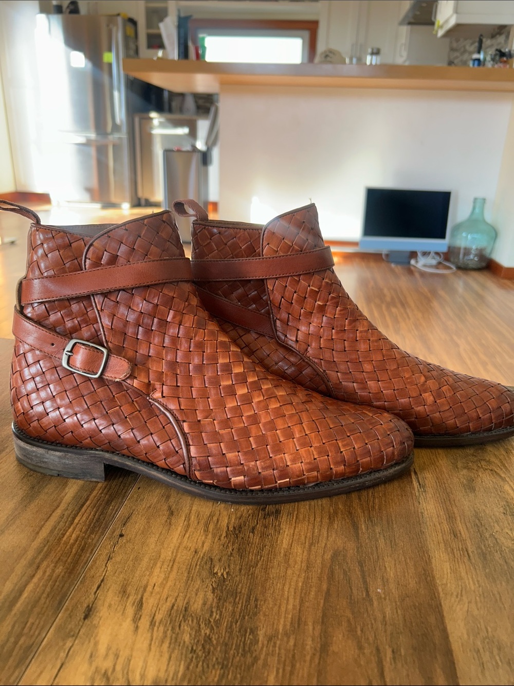 Taft “Dillon” Woven Leather Ankle Boots - Cognac Brown size 11.5